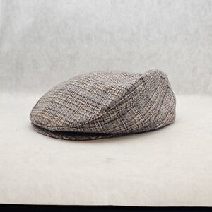 VTG Sima Int Gray Plaid Wool Snap Brim Newsboy Cabbie Hat Size XL Made In USA